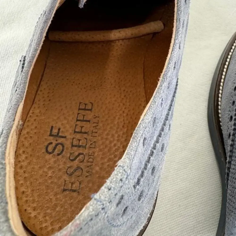 S.F Esseffe Made in Italy Suede Wingtip Derby Blue Gray‎ Loafers Size 42